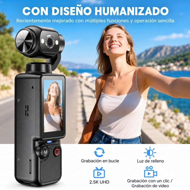 MINI CAMARA PORTATIL PANTALLA DIGITAL LENTE GIRATORIO VLOG - 6