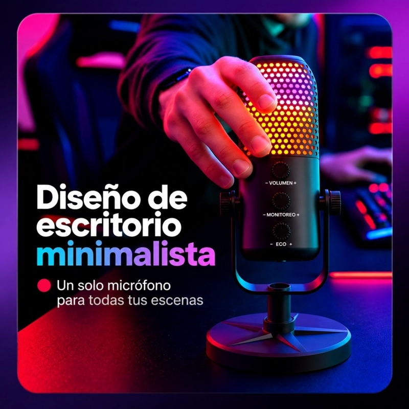 MICROFONO USB CONDENSADOR GAMER RGB PC STREAMING PODCAST - 2