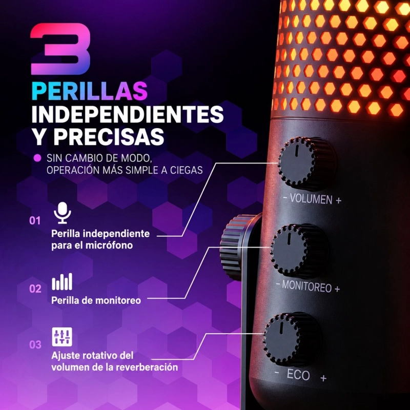 MICROFONO USB CONDENSADOR GAMER RGB PC STREAMING PODCAST - 4