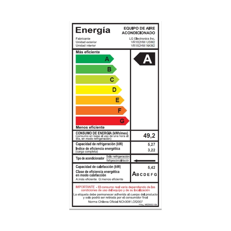 AIRE ACONDICIONADO LG SPLIT ARTCOOL INVERTER 18000 BTU VR182HW - 8