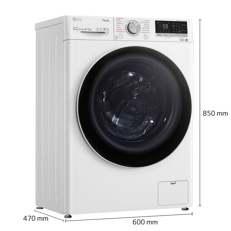 LAVADORA SECADORA CARGA FRONTAL LG 9KG5KG WD9WVC4S6 AI DD, THINQ - 6