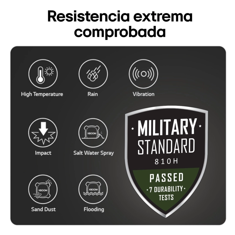 PARLANTE LG XBOOM ROCK - SONIDO POTENTE - ESTANDAR MILITAR - NEGRO - 8