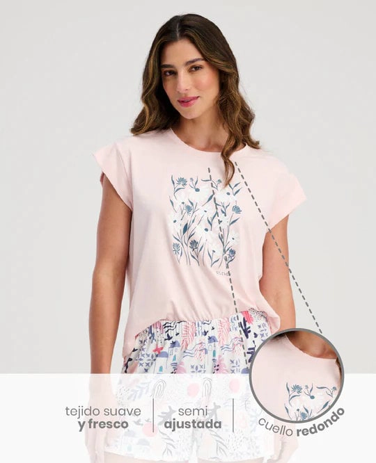 PIJAMA DOS PIEZAS MUJER MANGA CORTA TELA FRESCA ST EVEN - 3