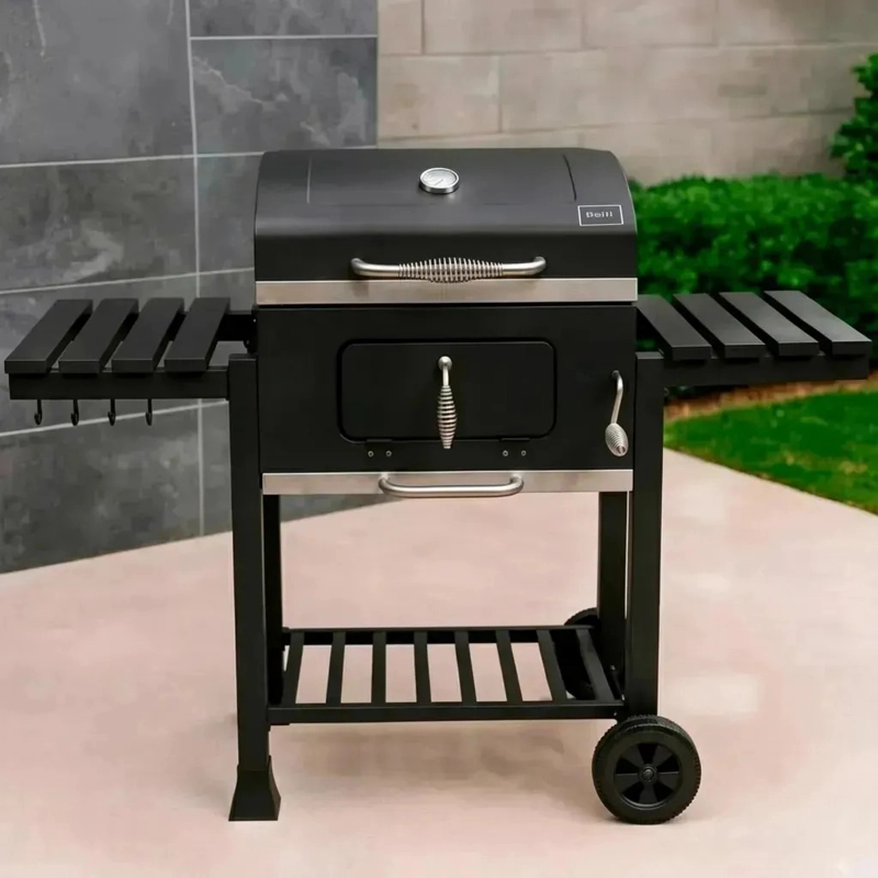 PARRILLA A CARBON ACERO QUINCHO TAPA RUEDAS Y DOBLE REPISA - 4