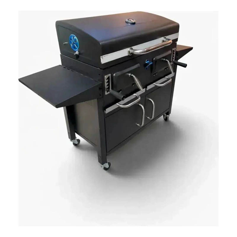 Parrilla A Carbon Con Tapa Premium De Acero Con 4 Ruedas Asados - 11