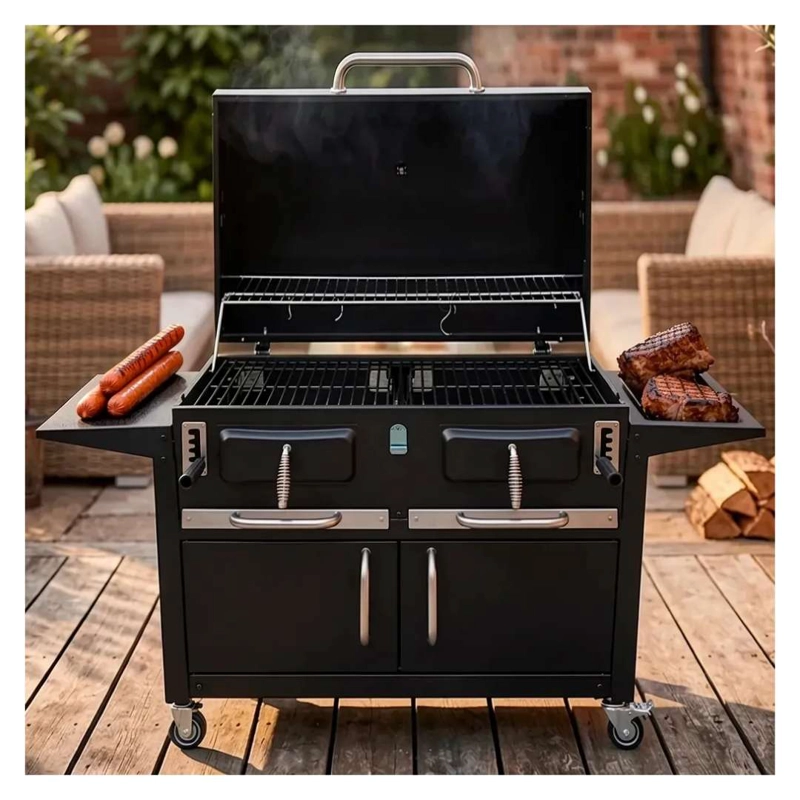 Parrilla A Carbon Con Tapa Premium De Acero Con 4 Ruedas Asados - 12