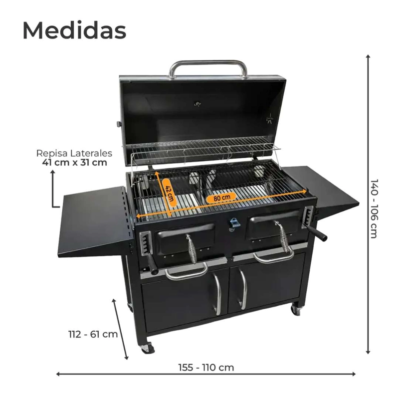 Parrilla A Carbon Con Tapa Premium De Acero Con 4 Ruedas Asados - 2