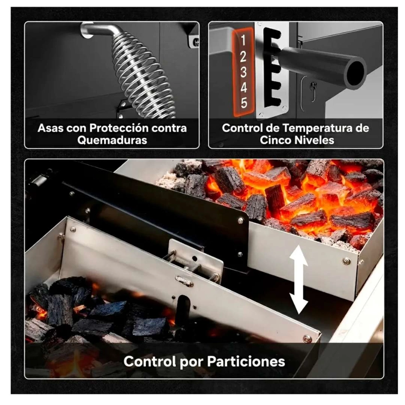 Parrilla A Carbon Con Tapa Premium De Acero Con 4 Ruedas Asados - 4