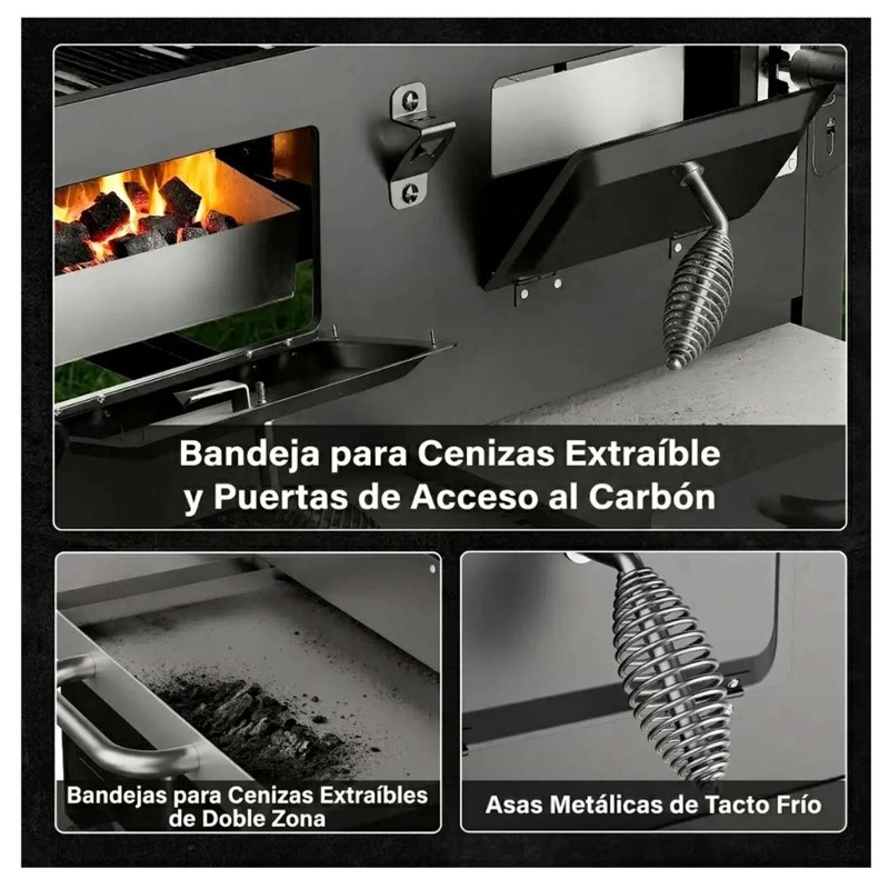 Parrilla A Carbon Con Tapa Premium De Acero Con 4 Ruedas Asados - 5