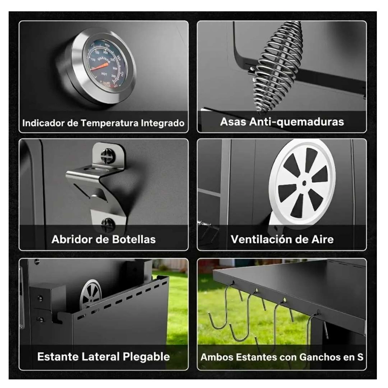 Parrilla A Carbon Con Tapa Premium De Acero Con 4 Ruedas Asados - 6