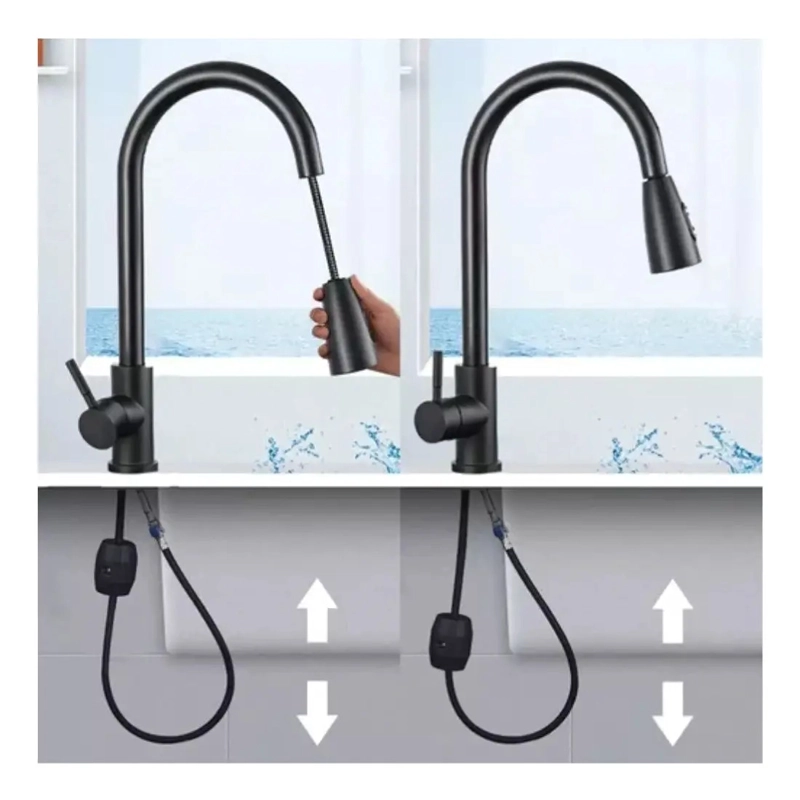 LLAVE LAVAPLATOS EXTENSIBLE GRIFERIA MONOMANDO COCINA NEGRO - 2