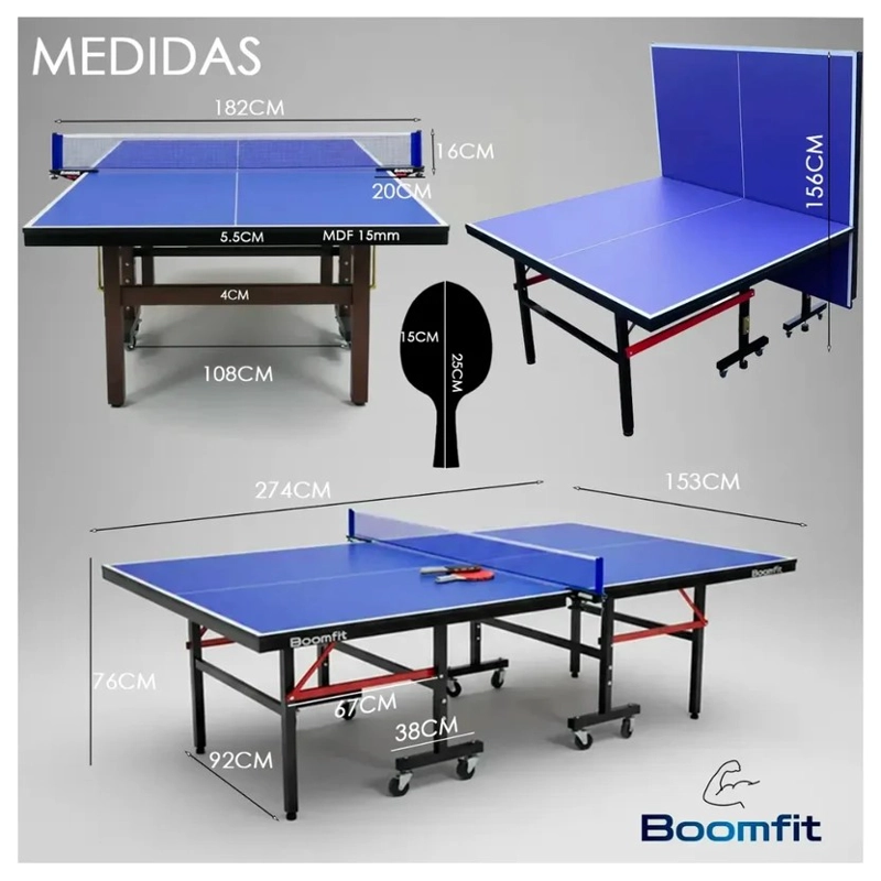 MESA PING PONG JUNIOR PLEGABLE CON RUEDAS Y RED INCLUYE ACCESORIOS 274X152X76CM - 2