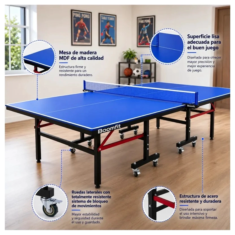 MESA PING PONG JUNIOR PLEGABLE CON RUEDAS Y RED INCLUYE ACCESORIOS 274X152X76CM - 5