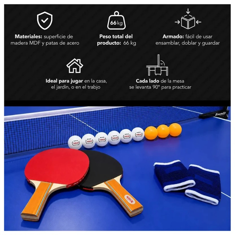 MESA PING PONG JUNIOR PLEGABLE CON RUEDAS Y RED INCLUYE ACCESORIOS 274X152X76CM - 6