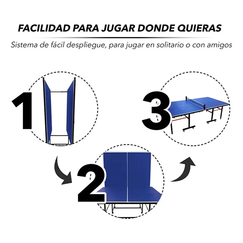 MESA PING PONG JUNIOR PLEGABLE CON RUEDAS Y RED INCLUYE ACCESORIOS 274X152X76CM - 8