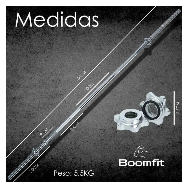 BARRA PREOLIMPICA 150CM RECTA CROMADA GIMNASIO FITNESS 6KG - 2