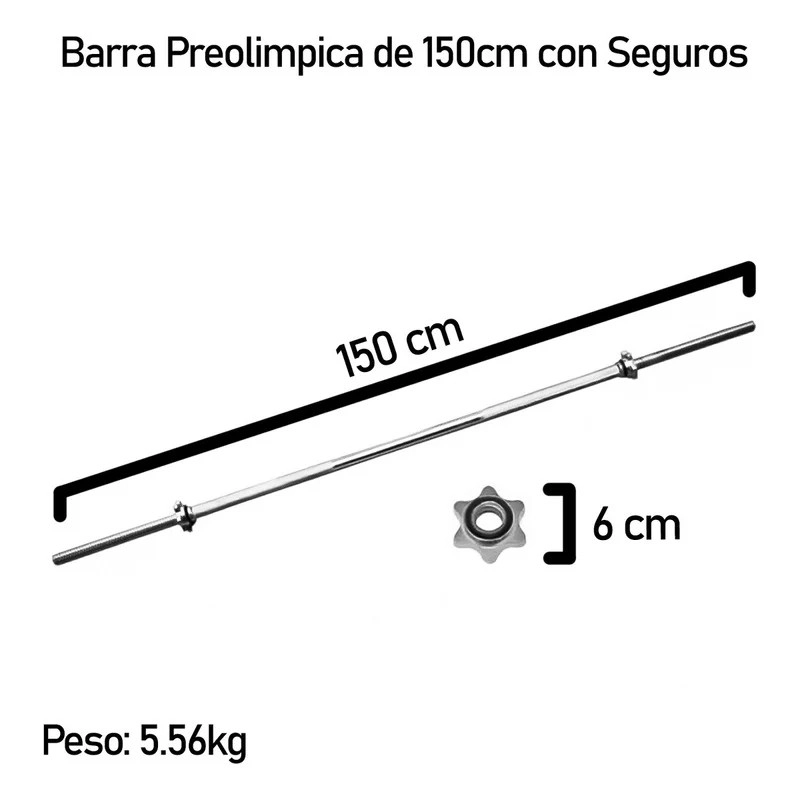 BARRA PREOLIMPICA 150CM RECTA CROMADA GIMNASIO FITNESS 6KG - 4