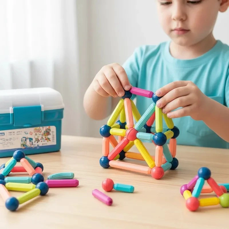 BLOQUES MAGNETICOS 2 EN 1 DE VARILLAS 3D 130PZS CON BALDE - 5
