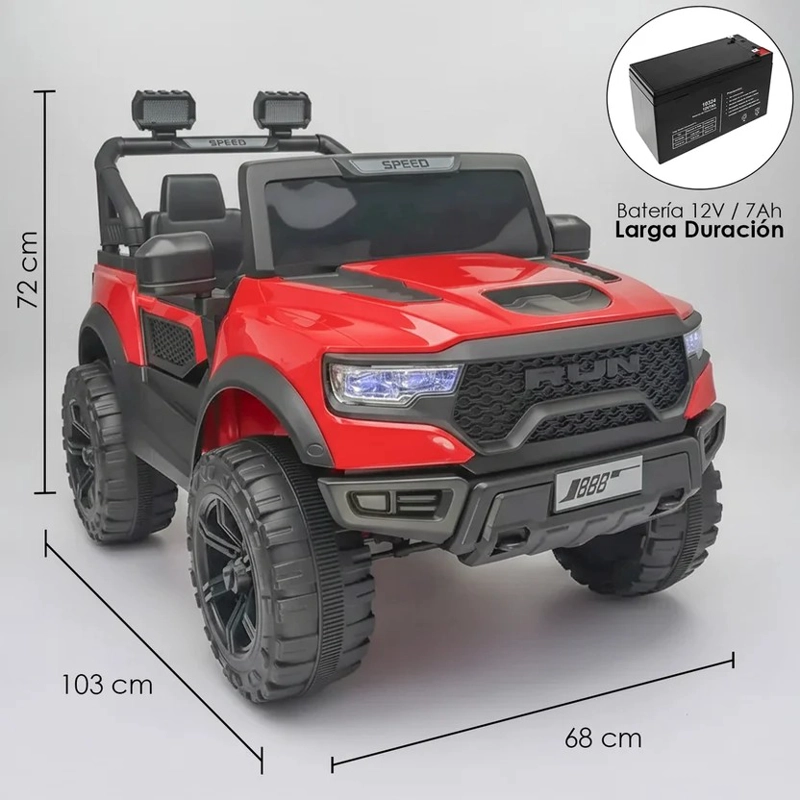 AUTO MONTABLE ELECTRICO NIÑOS CAMIONETA JEEP 4X4 RAM ROJO - 4