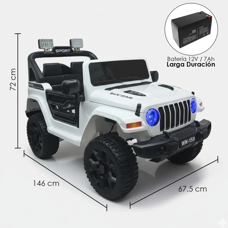 AUTO MONTABLE ELECTRICO JEEP 4X4 BATERIA 12V BLANCO - 4