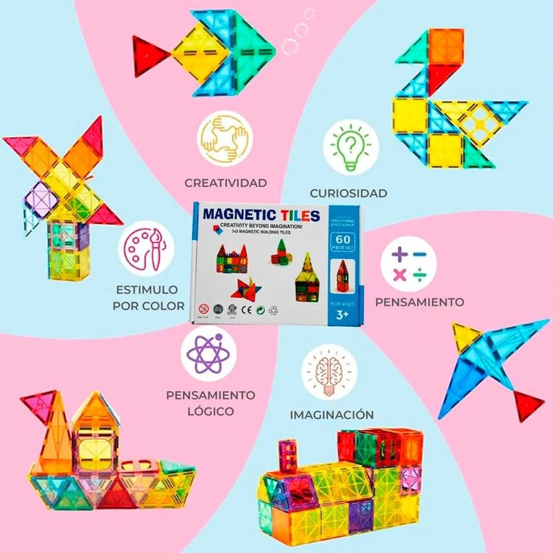 BLOQUES MAGNETICOS JUEGO DE CONSTRUCCION 3D NO TOXICO DE 60PZS - 7