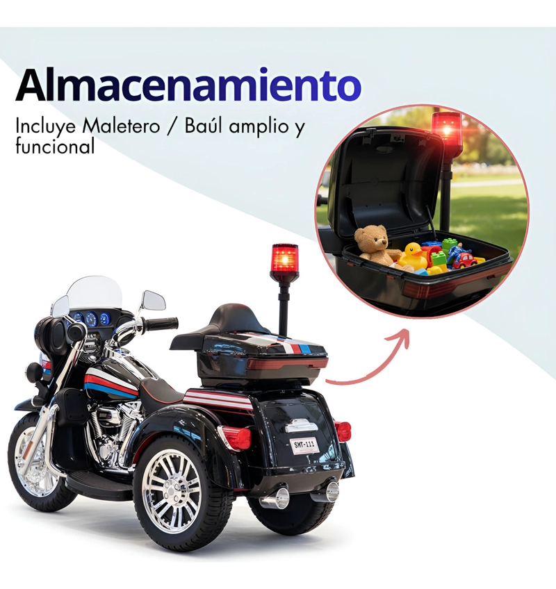 Moto Electrica Montable De Policia Doble Motor Con Luces Led 12v - 4