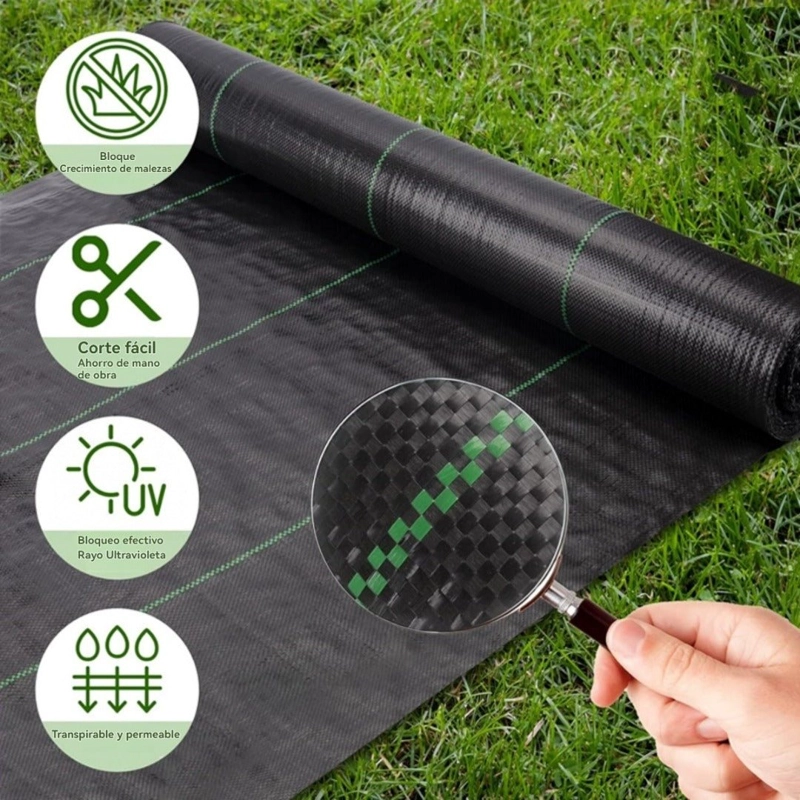 MALLA ANTIMALEZA DE 2X100 MTS TELA ROLLO GROUND COVER PLANTA - 8