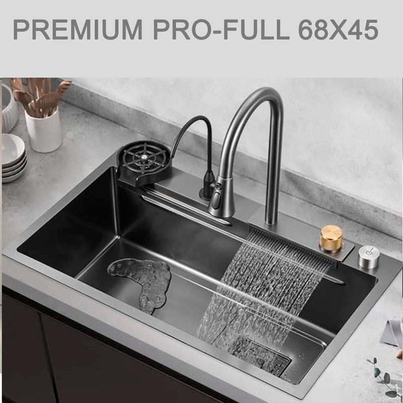 LAVAPLATOS CASCADA LAVAVASOS LLAVE 2 MODOS 68X45 ACERO INOXIDABLE - 10
