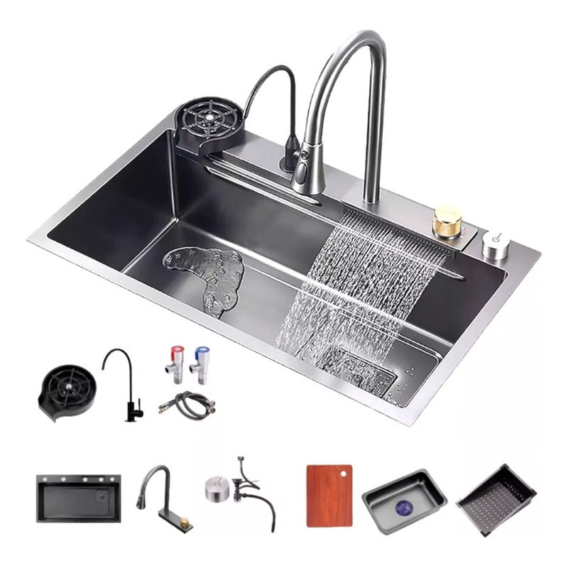 LAVAPLATOS CASCADA LAVAVASOS LLAVE 2 MODOS 68X45 ACERO INOXIDABLE - 4