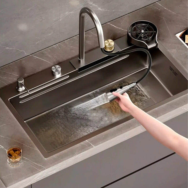 LAVAPLATOS CASCADA LAVAVASOS LLAVE 2 MODOS 68X45 ACERO INOXIDABLE - 5