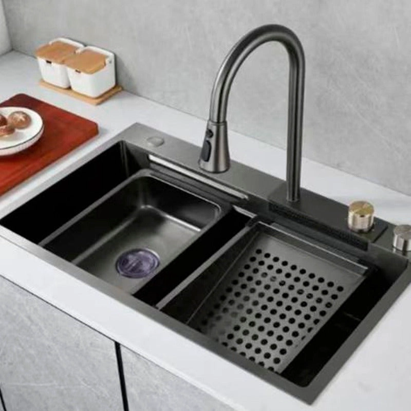 LAVAPLATOS CASCADA LAVAVASOS LLAVE 2 MODOS 68X45 ACERO INOXIDABLE - 9