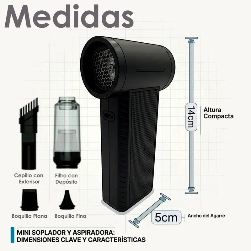 ASPIRADORA Y SOPLADOR PARA AUTO OFICINA 2EN1 TURBO DE 200WATTS 130MIL/RPM - 3