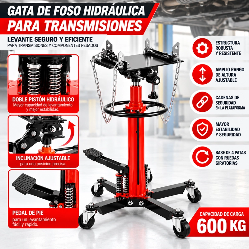 GATA DE FOSO HIDRAULICA 600KG DOBLE PISTON TRANSMISION - 1