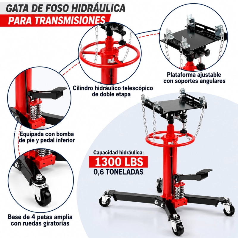 GATA DE FOSO HIDRAULICA 600KG DOBLE PISTON TRANSMISION - 4