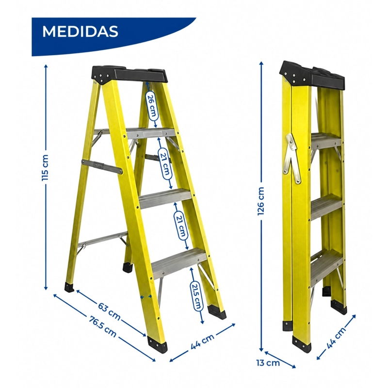 ESCALERA FIBRA DE VIDRIO INDUSTRIAL 1.2MTS 4 PELDAÑOS 150KG - 2