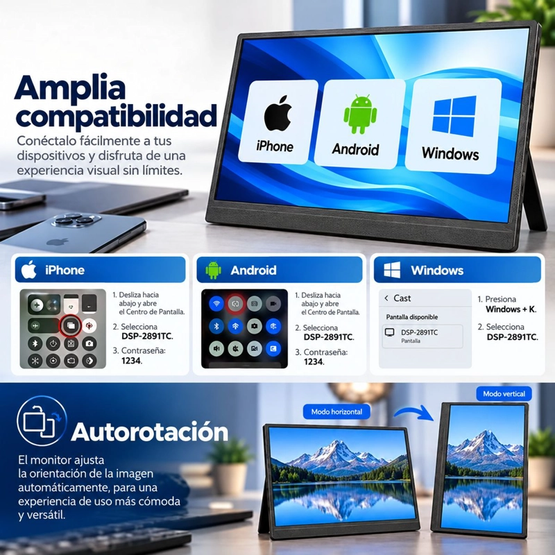 MONITOR DE 60HZ PORTATIL INALAMBRICO 15.6 PULGADAS FULL HD - 6