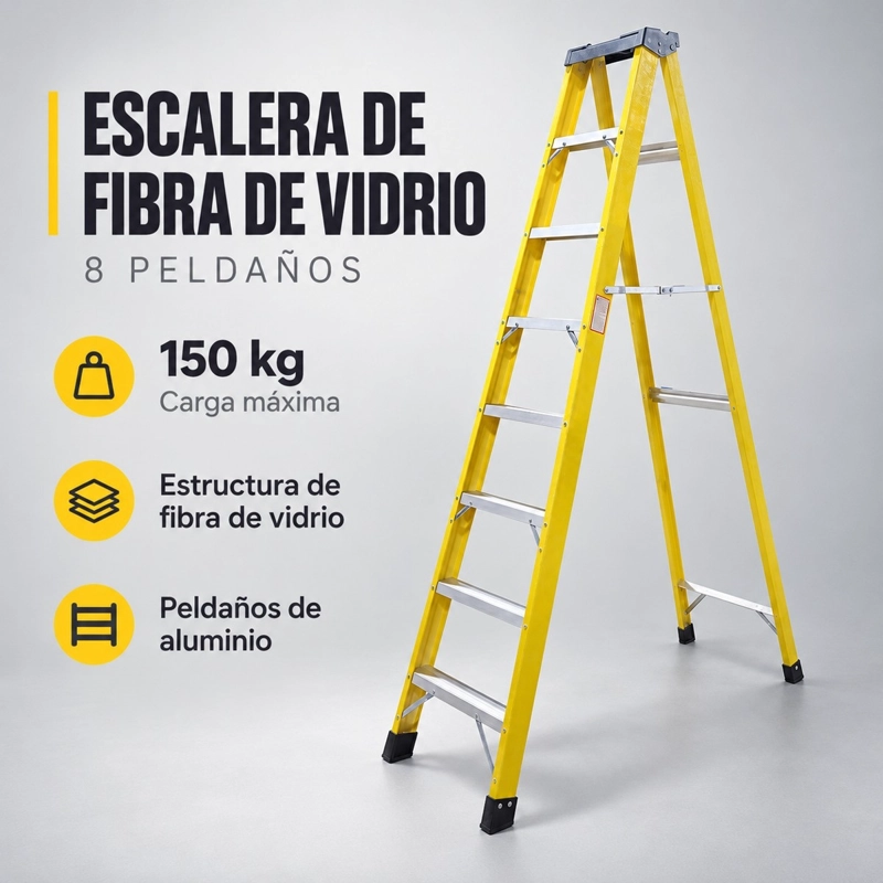ESCALERA FIBRA DE VIDRIO INDUSTRIAL 2.4MTS 8 PELDAÑOS 150KG - 3