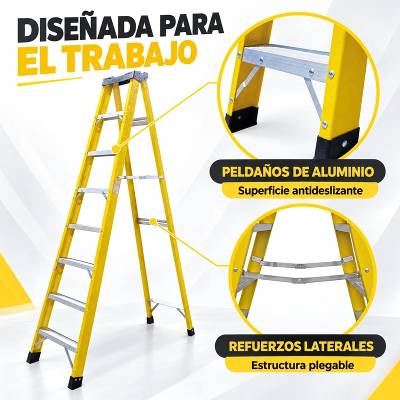 ESCALERA FIBRA DE VIDRIO INDUSTRIAL 2.4MTS 8 PELDAÑOS 150KG - 4