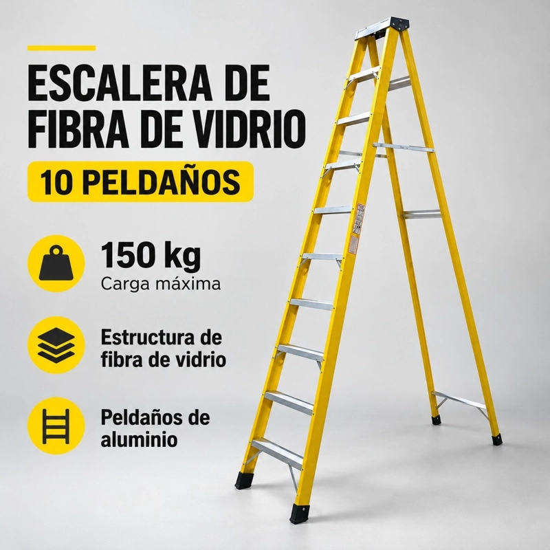 ESCALERA FIBRA DE VIDRIO INDUSTRIAL 3.1MTS 10 PELDAÑOS 150KG - 3