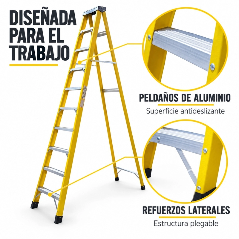 ESCALERA FIBRA DE VIDRIO INDUSTRIAL 3.1MTS 10 PELDAÑOS 150KG - 4