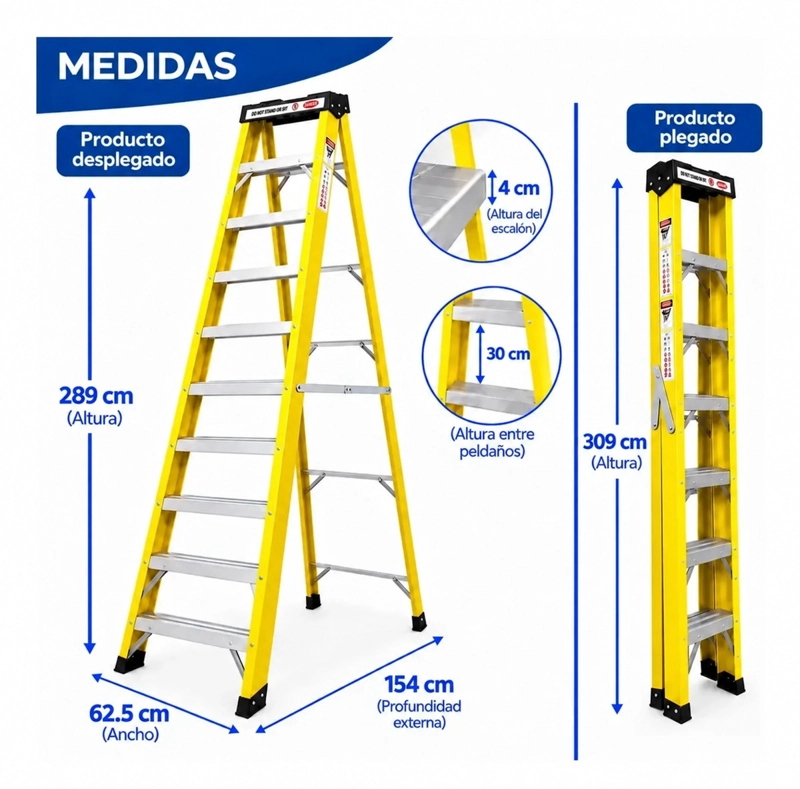 ESCALERA FIBRA DE VIDRIO INDUSTRIAL 3.1MTS 10 PELDAÑOS 150KG - 8