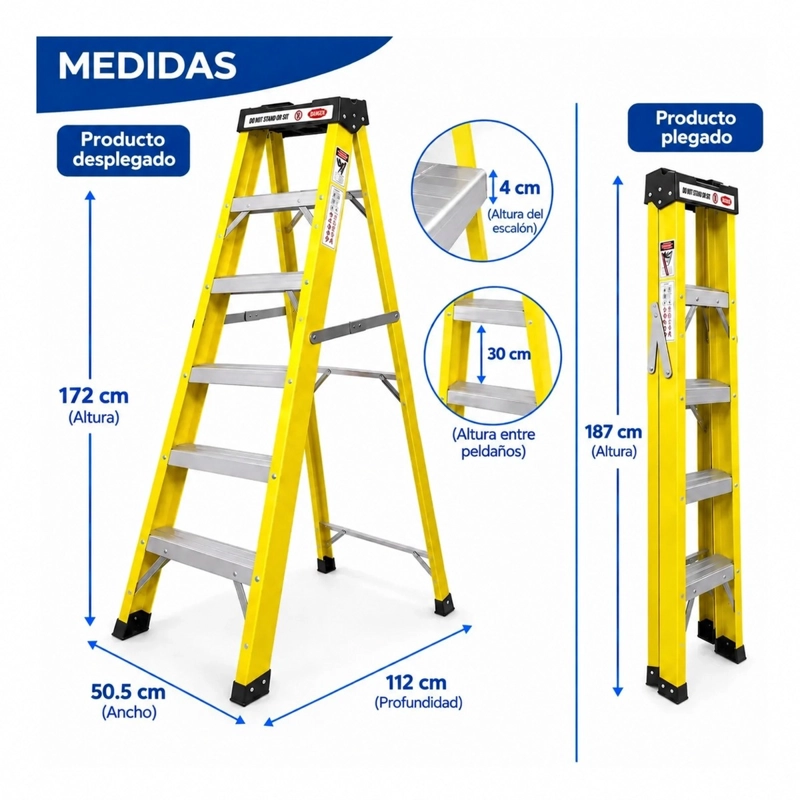ESCALERA FIBRA DE VIDRIO INDUSTRIAL 1.8MTS 6 PELDAÑOS 150KG - 3