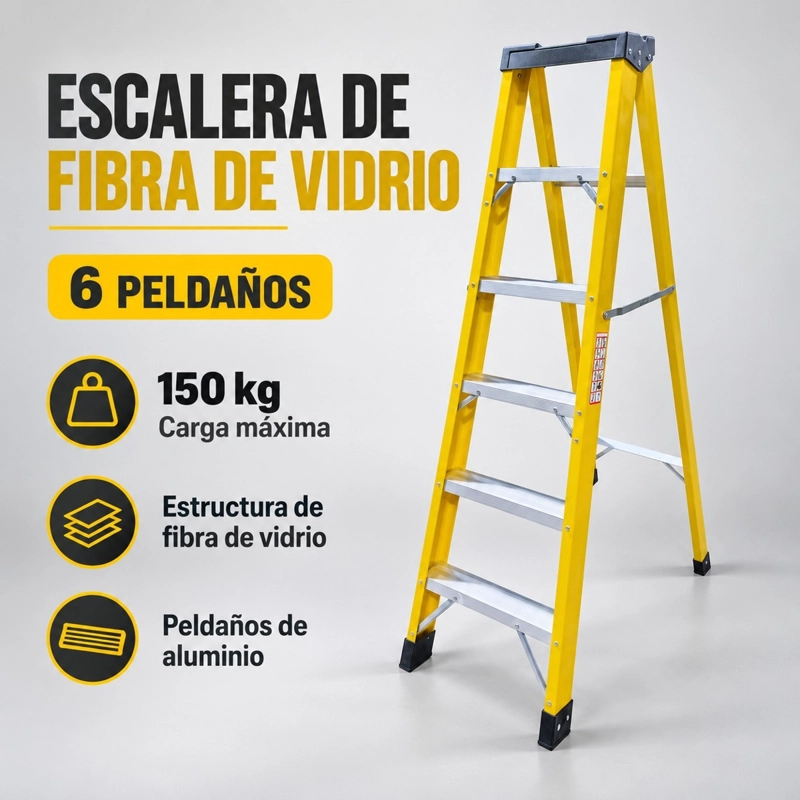 ESCALERA FIBRA DE VIDRIO INDUSTRIAL 1.8MTS 6 PELDAÑOS 150KG - 4