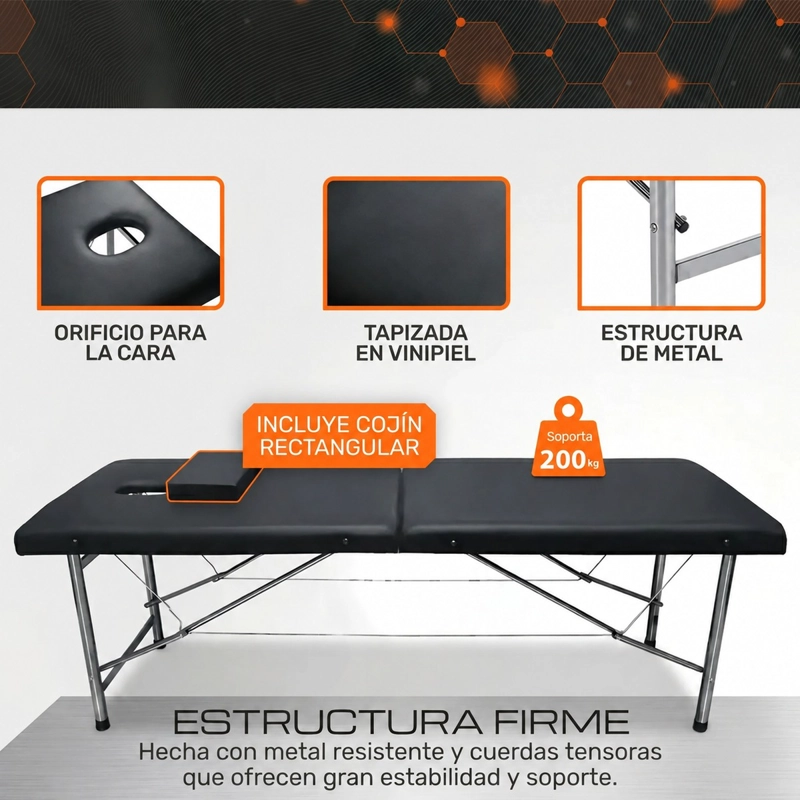 CAMILLA DE MASAJES PLEGABLE PROFESIONAL CAMA DE ACERO SOPORTA 200KG - 4
