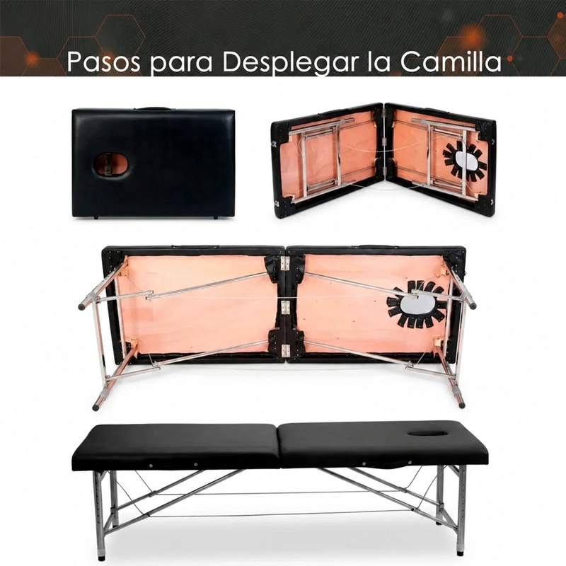 CAMILLA DE MASAJES PLEGABLE PROFESIONAL CAMA DE ACERO SOPORTA 200KG - 6