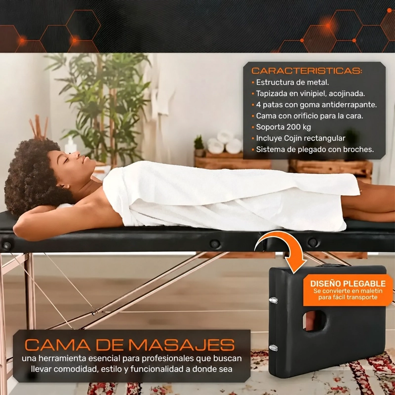 CAMILLA DE MASAJES PLEGABLE PROFESIONAL CAMA DE ACERO SOPORTA 200KG - 7