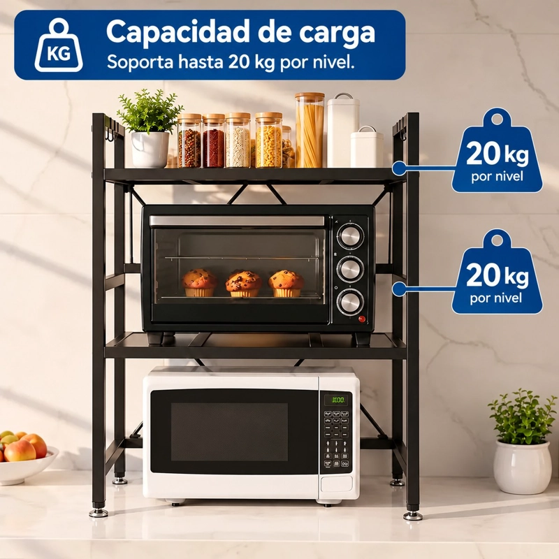 ESTANTE MICROONDAS EXTENSIBLE 2 NIVELES METALICO COCINA ORGANIZADOR - 3