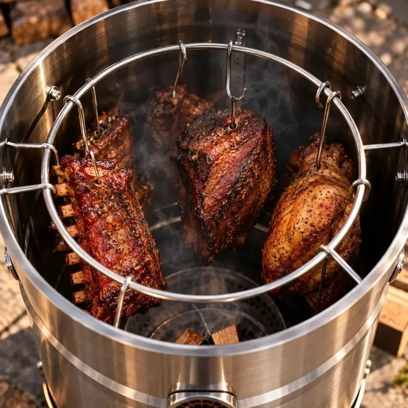 BARRIL AHUMADOR Y ASADOR PORTATIL PARRILLA ACERO INOXIDABLE - 10