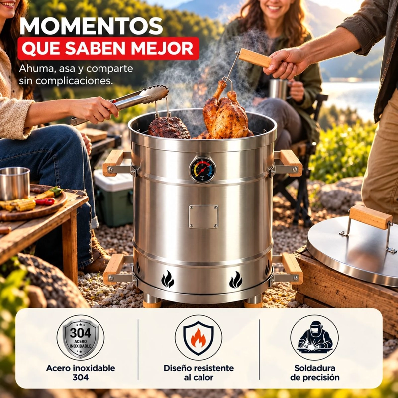 BARRIL AHUMADOR Y ASADOR PORTATIL PARRILLA ACERO INOXIDABLE - 6