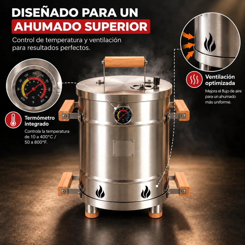 BARRIL AHUMADOR Y ASADOR PORTATIL PARRILLA ACERO INOXIDABLE - 8